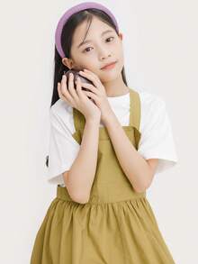 Chicas Vestido overol unicolor con bolsillo delantero sin camiseta - Caqui - Ver 5