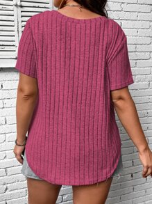 Calvaya Camiseta unicolor de cuello V - Rosa Fucsia - Ver 2