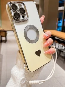 Vỏ điện thoại in hình trái tim có dây buộc - Vàng - Xem 1