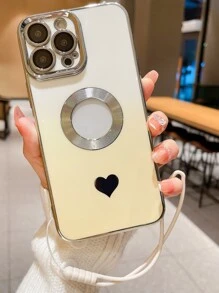 Vỏ điện thoại in hình trái tim có dây buộc - Vàng - Xem 2