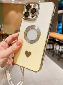 Vỏ điện thoại in hình trái tim có dây buộc - Vàng - Xem 5