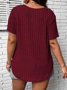 Calvaya 大碼素色V領T恤 - 紫紅色 - 查看 2