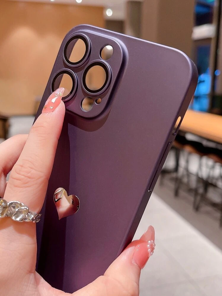 High Quality Ultra-Thin 0.8MM PC Faux Leather, Wear-Resistant, Oil Holes With Lens Film, Electroplating Heart Logo+Fabric Lanyard, New Premium Phone Case Cover Compatible With Iphone 16 Series - Purple - View 3