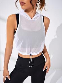 SHEIN Street Sport Sport Tank Top mit Schnürzug am Saum, Mesh Crop Kapuze,