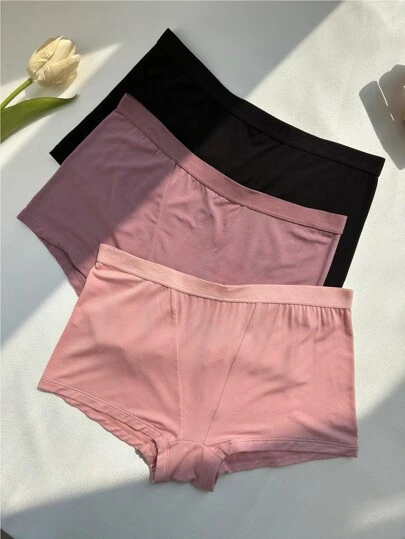 3入組素色簡約風平角內褲內褲