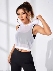 SHEIN Street Sport Sport Tank Top mit Schnürzug am Saum, Mesh Crop Kapuze,