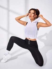 SHEIN Street Sport Sport Tank Top mit Schnürzug am Saum, Mesh Crop Kapuze,
