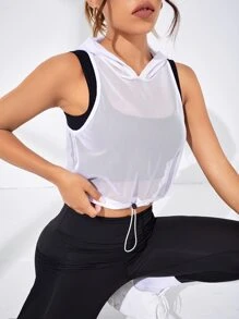 SHEIN Street Sport Sport Tank Top mit Schnürzug am Saum, Mesh Crop Kapuze,