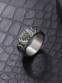 Hombres Anillo metálico con textura - Plateado - Ver 1