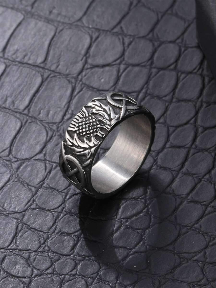 Hombres Anillo metálico con textura - Plateado - Ver 1