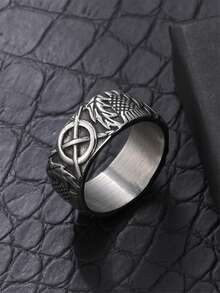 Hombres Anillo metálico con textura - Plateado - Ver 2