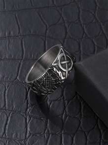 Hombres Anillo metálico con textura - Plateado - Ver 4