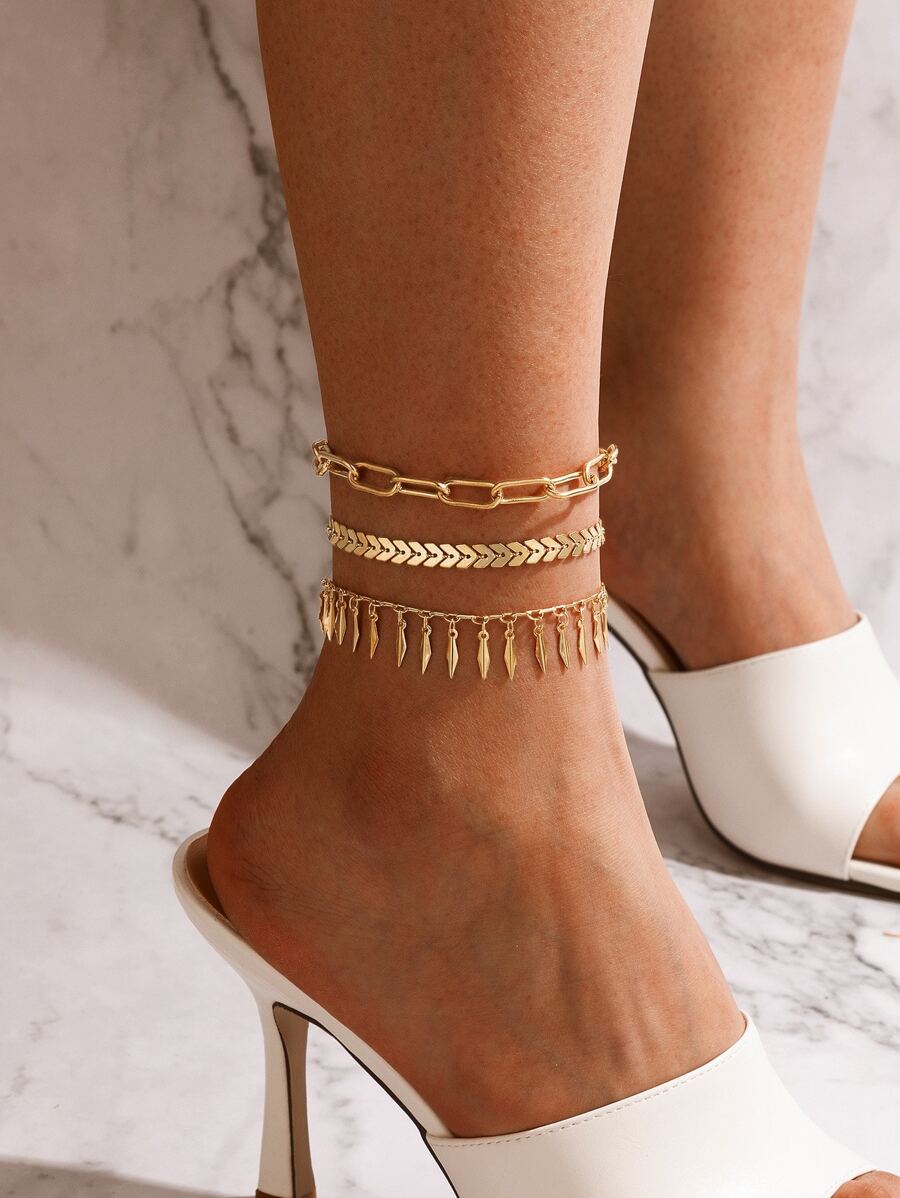 3入組/套幾何裝飾腳錬 - 金黃色 - 查看 1