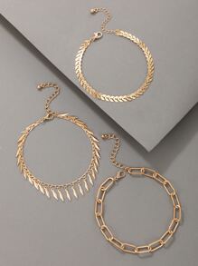 3入組/套幾何裝飾腳錬 - 金黃色 - 查看 4