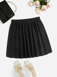 SHEIN Privé Plus Solid Elastic Waist Flare Skirt - Black - View 1