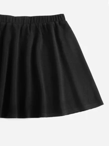 SHEIN Privé Plus Solid Elastic Waist Flare Skirt - Black - View 4