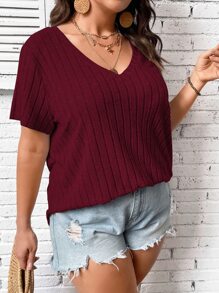 Calvaya 大碼素色V領T恤 - 紫紅色 - 查看 8