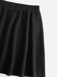 SHEIN Privé Plus Solid Elastic Waist Flare Skirt - Black - View 5