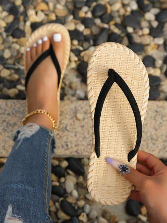 Women's 2025 New Fashion Summer/Spring/Autumn Open Toe Casual Sexy Flat Thong Sandals, High-Grade Comfortable Breathable Non-Slip Beach/Home Slippers