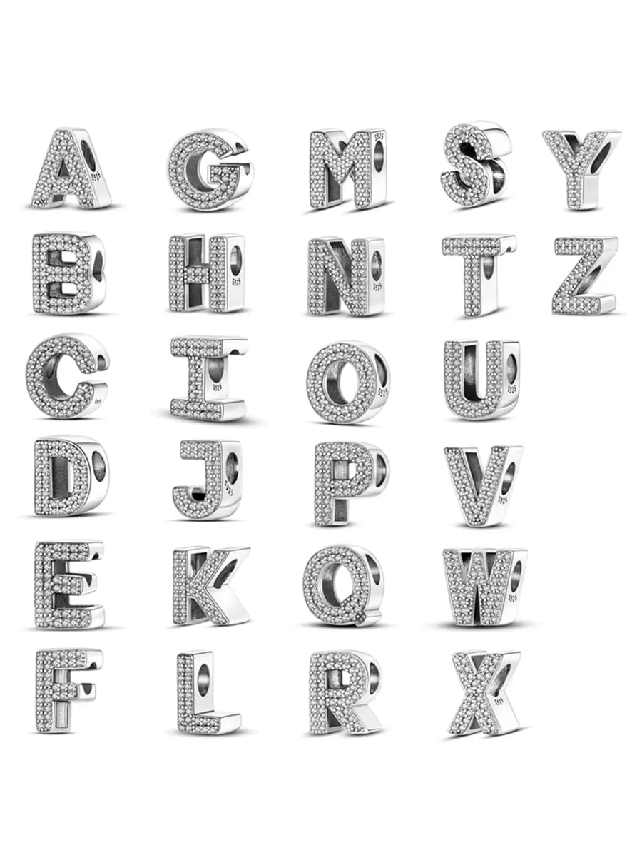 Cubic Zirconia Letter Design Silver DIY Bead - Silver - View 1