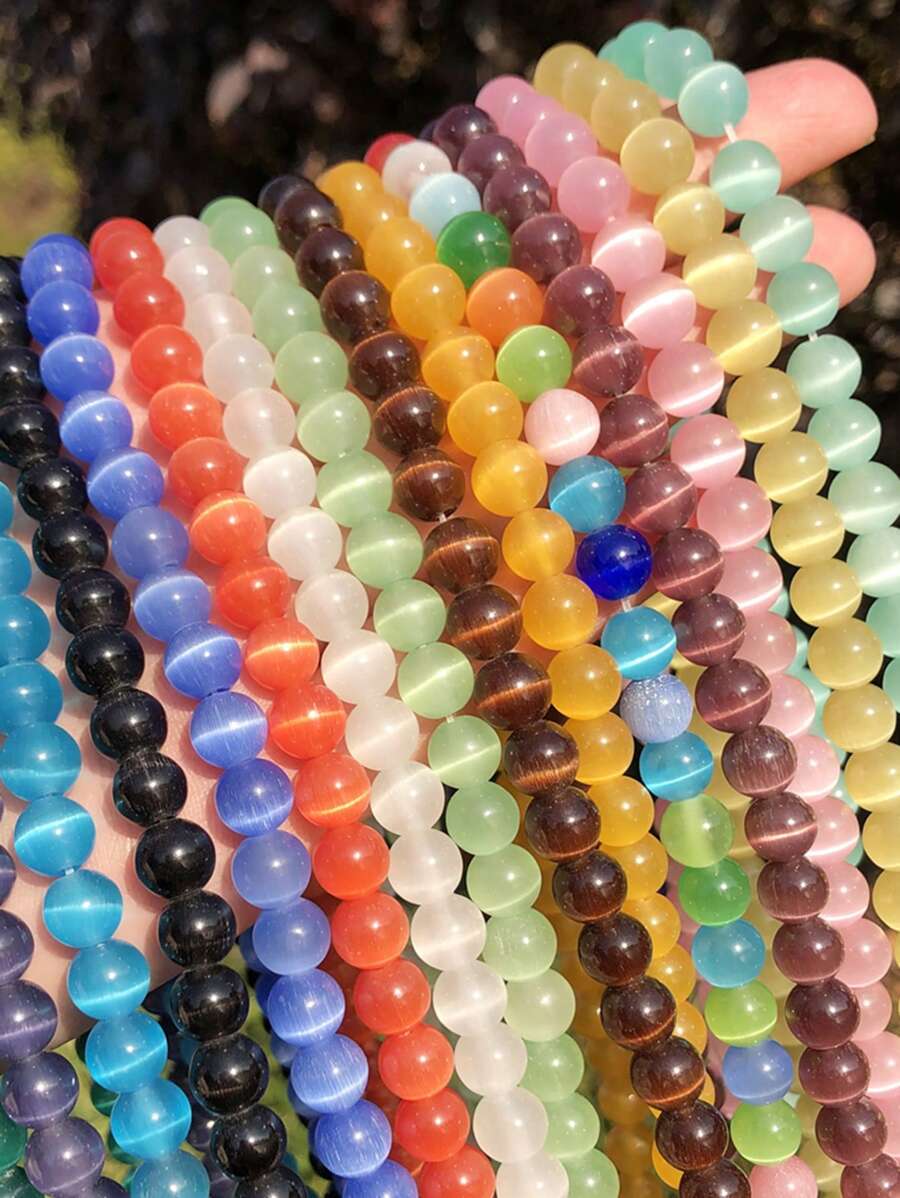 Đá Mặt Trăng Thiên Nhiên Đá Mắt Mèo Hạt Tròn Rời Hạt Miếng Đệm Hạt Trang Sức Làm Tự Làm Vòng Tay Vòng Cổ 15 "4/6/8/10/12 Mm