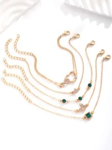 5pcs/set Rhinestone Butterfly & Heart Decor Bracelet