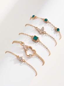 5pcs/set Rhinestone Butterfly & Heart Decor Bracelet