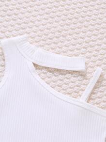 SHEIN 小女童不對稱領上衣和百褶半身裙 - 藍白色 - 查看 4