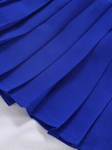 SHEIN 小女童不對稱領上衣和百褶半身裙 - 藍白色 - 查看 5