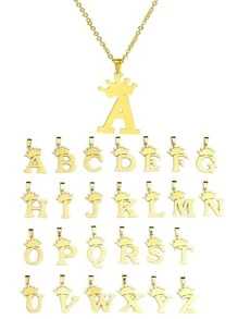 1 件女式時尚皇冠字母吊飾項鍊,附 26 個字母 - 金黃色 - 查看 2