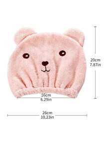 1 件粉色毛巾，卡通可爱纤维熊刺绣干发帽，适用于家庭浴室装饰