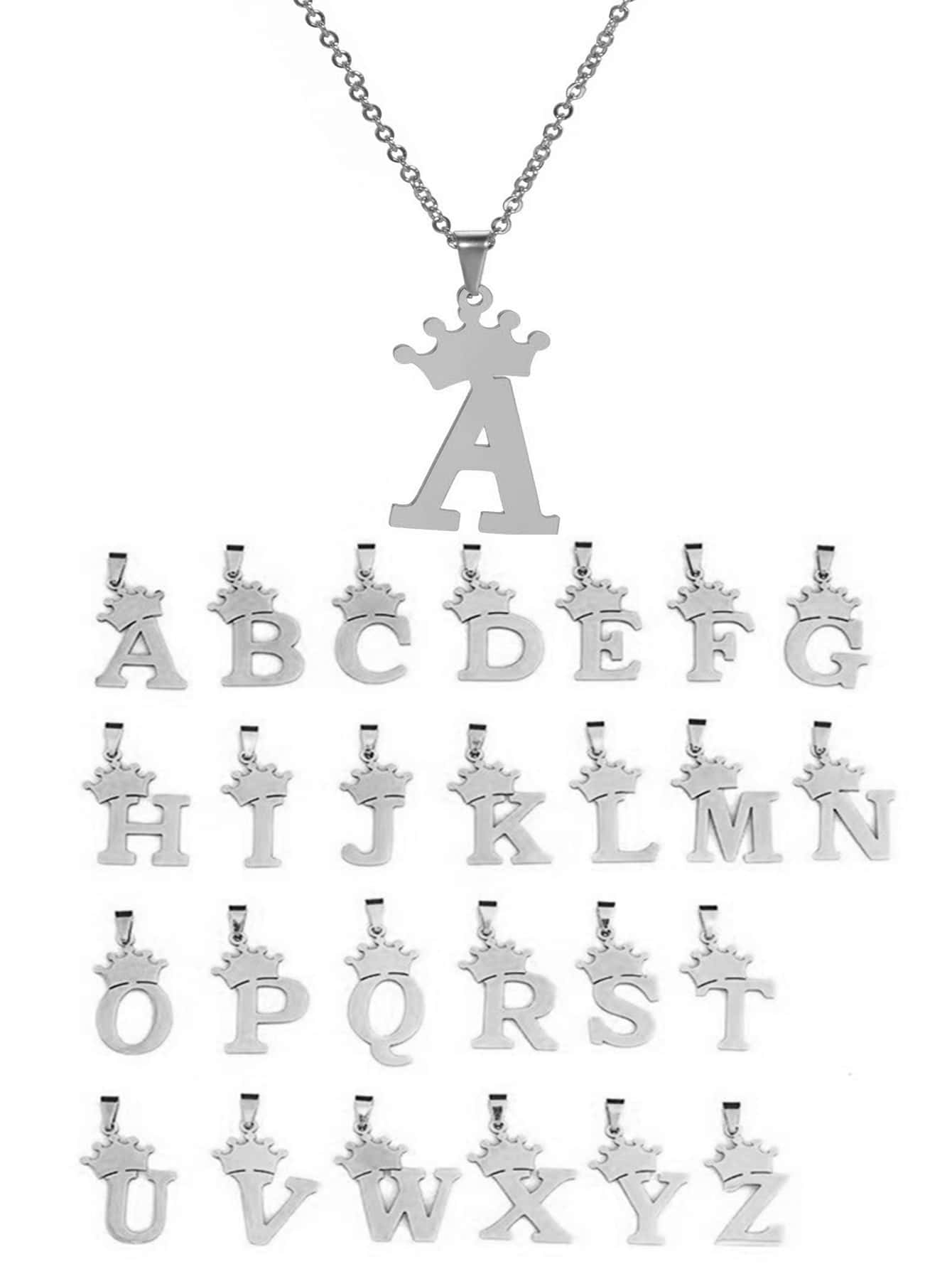 1pc Fashionable Stainless Steel Crown & Letter Charm Necklace For Women For Daily Decoration