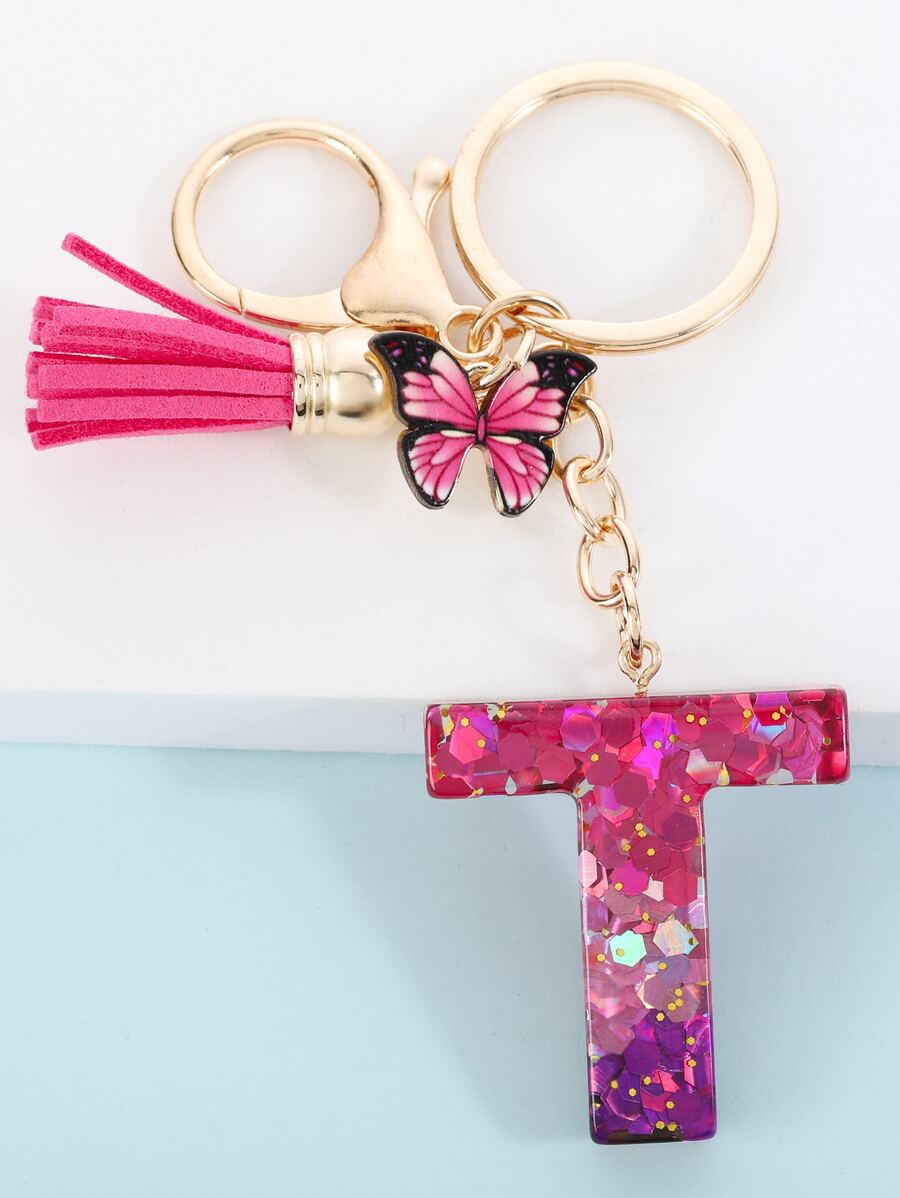 Mujer 1 pieza Decoración con mariposa & con fleco & con lentejuelas con diseño de letra de moda para clave - Multicolor - Ver 1