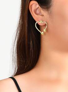 Pendientes de tachuela con diseño de diamante de imitación con corazón - Dorado - Ver 1