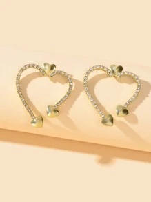 Pendientes de tachuela con diseño de diamante de imitación con corazón - Dorado - Ver 2