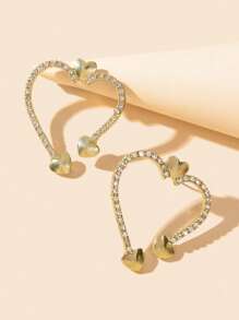 Pendientes de tachuela con diseño de diamante de imitación con corazón - Dorado - Ver 4