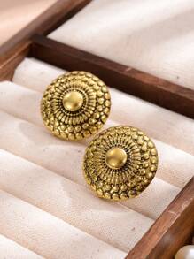 Textured Metal Round Stud Earrings - Multicolor - View 3