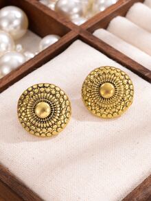 Textured Metal Round Stud Earrings - Multicolor - View 4