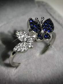 水鑽蝴蝶裝飾戒指 - 藍色 - 查看 3