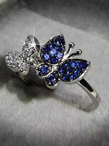 水鑽蝴蝶裝飾戒指 - 藍色 - 查看 4