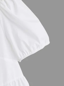 SHEIN Essnce Đầm Plus Size Viên lá sen Nút phía trước màu trơn Dễ thương - trắng - Xem 3