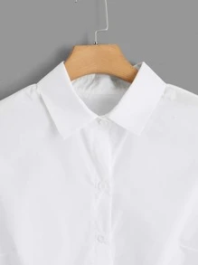 SHEIN Essnce Đầm Plus Size Viên lá sen Nút phía trước màu trơn Dễ thương - trắng - Xem 4