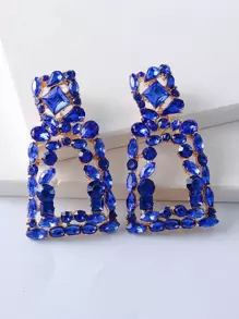 水鑽裝飾幾何耳墜 - 藍色 - 查看 1