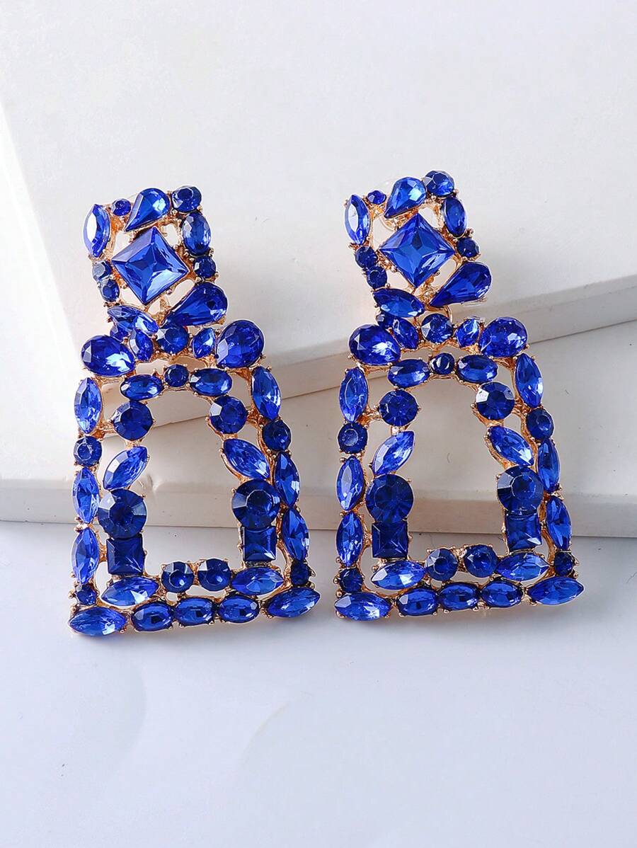 水鑽裝飾幾何耳墜 - 藍色 - 查看 1