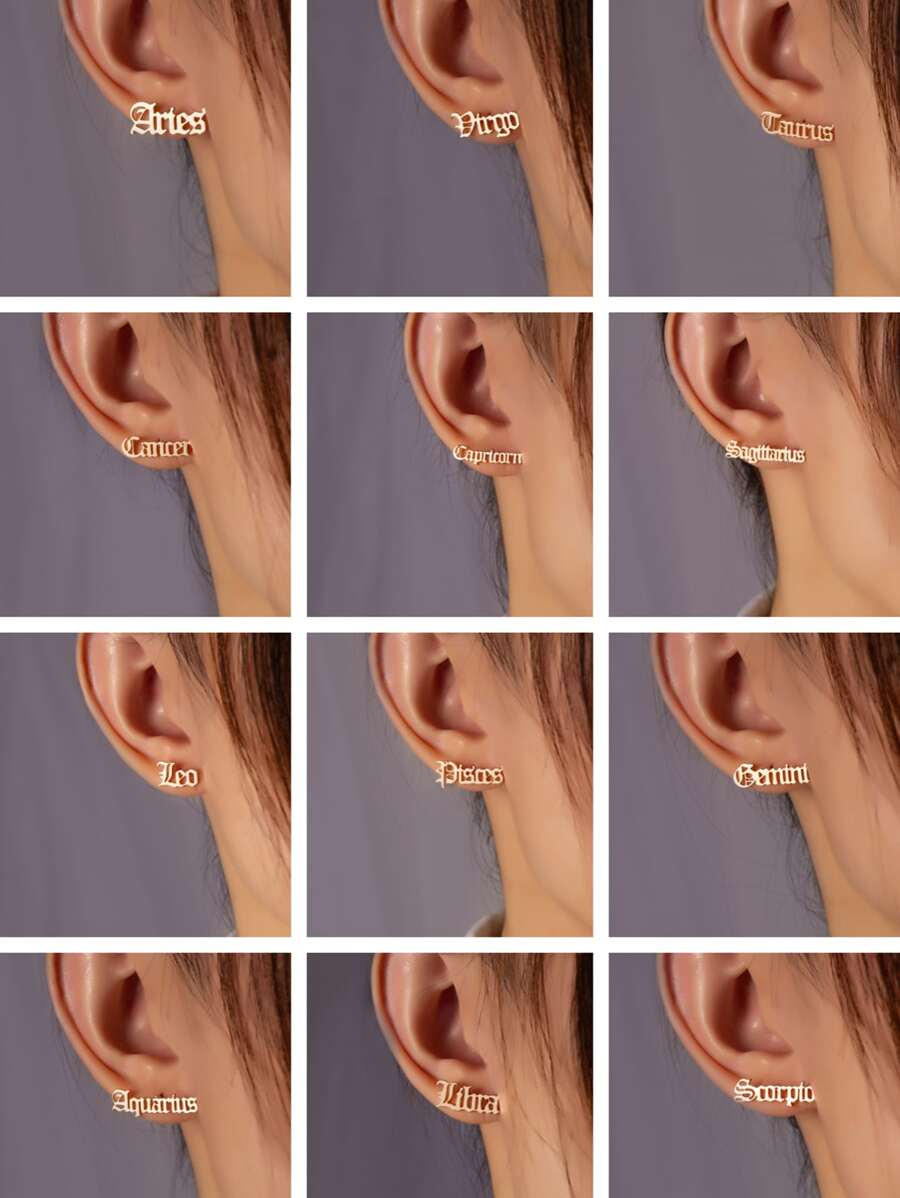 Bông tai hình chữ cái chòm sao - Vàng - Xem 1