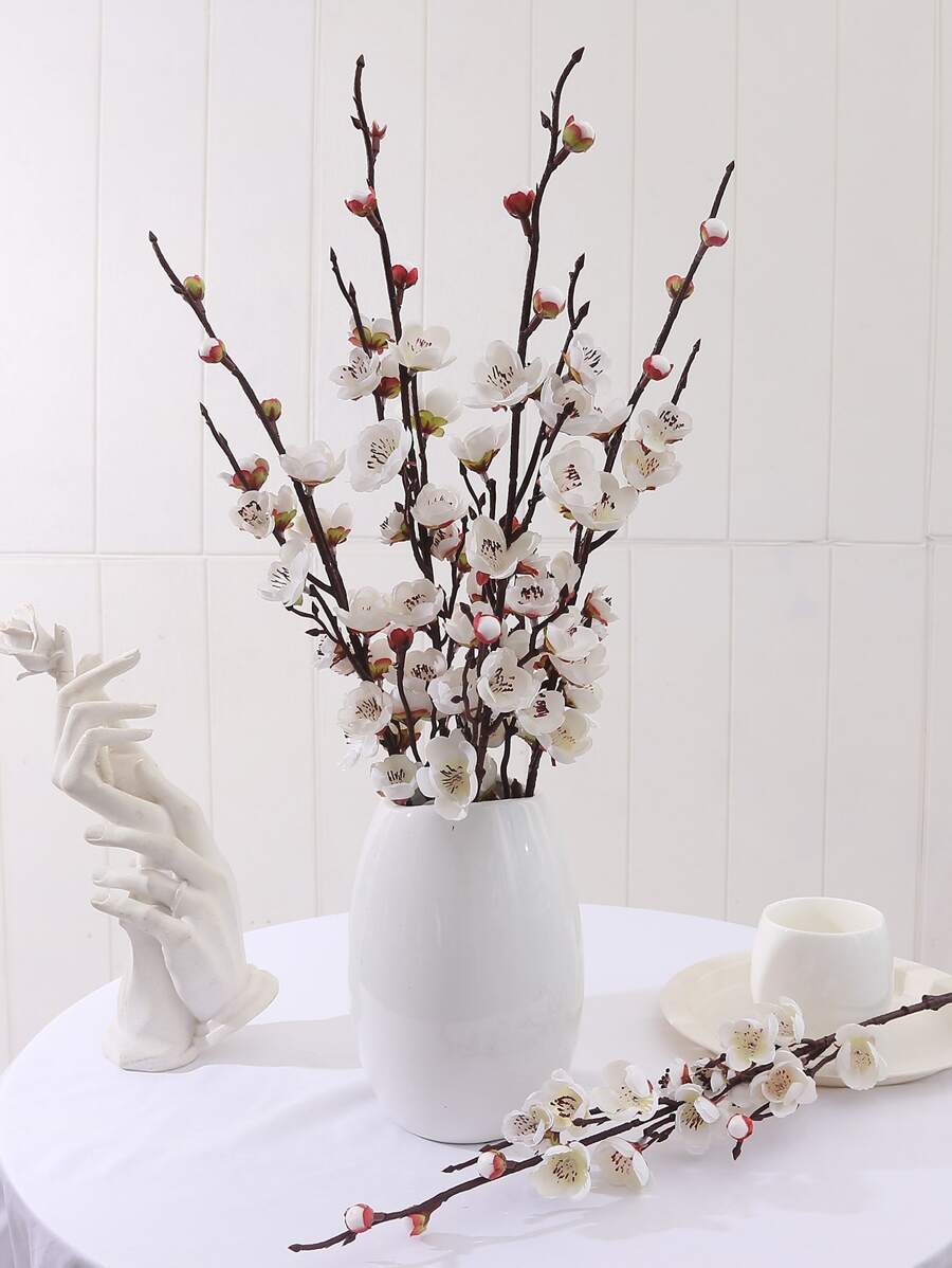 1 bó hoa nhân tạo, bó hoa nhân tạo bằng polyester Cottagecore để trang trí - trắng - Xem 1