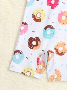 Baby Girl Donuts Print Zipper Front One Piece Swimsuit With Swim Cap - White - View 3