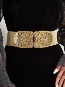 1入組女士金屬質感花朵裝飾魅力四射搭扣腰帶日常裝飾 - 金色 - 查看 1