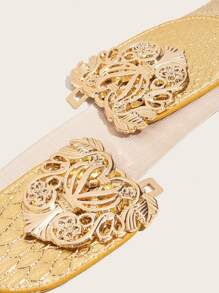 1入組女士金屬質感花朵裝飾魅力四射搭扣腰帶日常裝飾 - 金色 - 查看 3