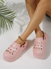 Women Multi-way Wear Chain & Rhinestone Decor Vented Clogs, Fashion Outdoor Pink Vented Clogs - Pink - View 2